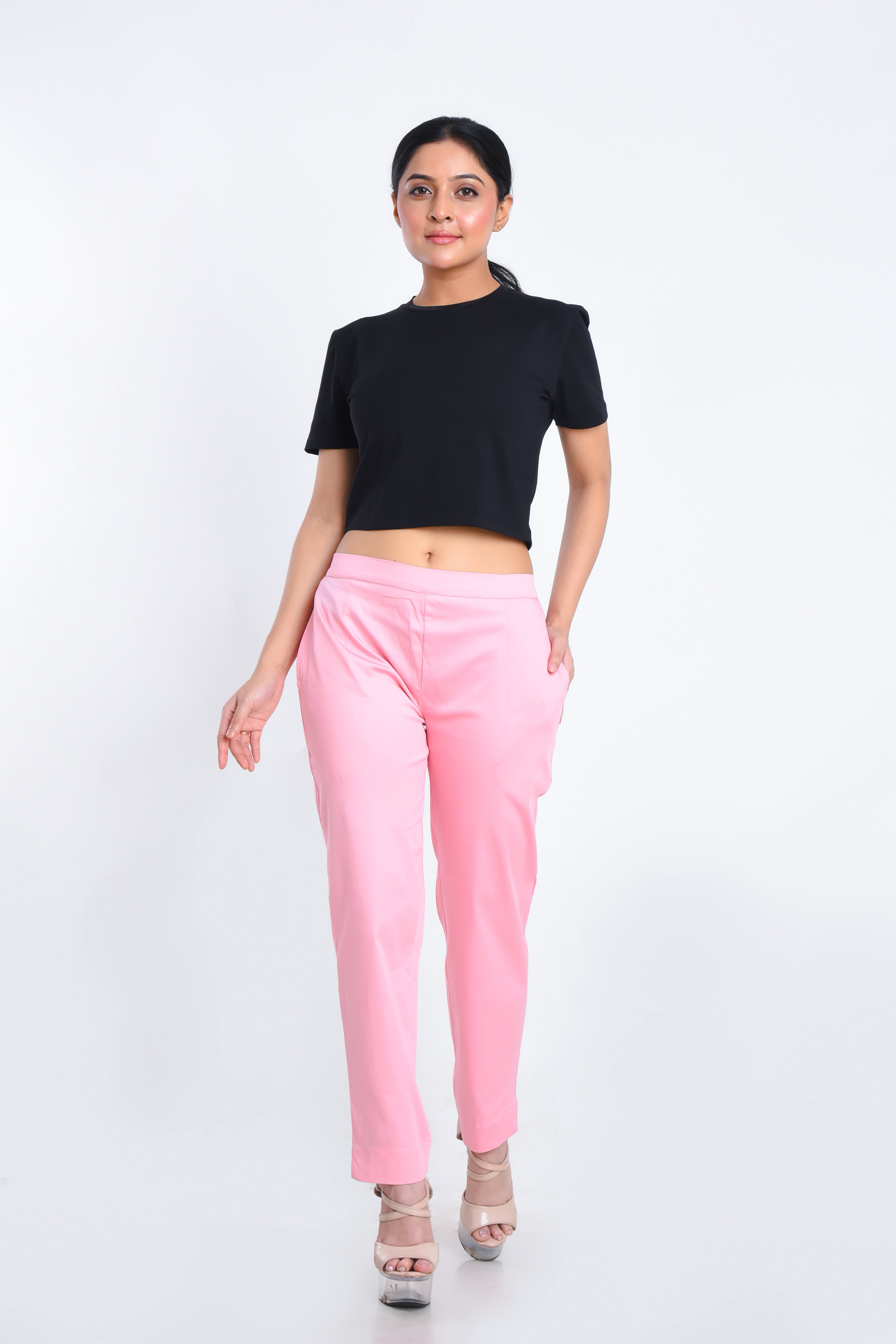 Satin Stretchable Shimmery Pink pants with 