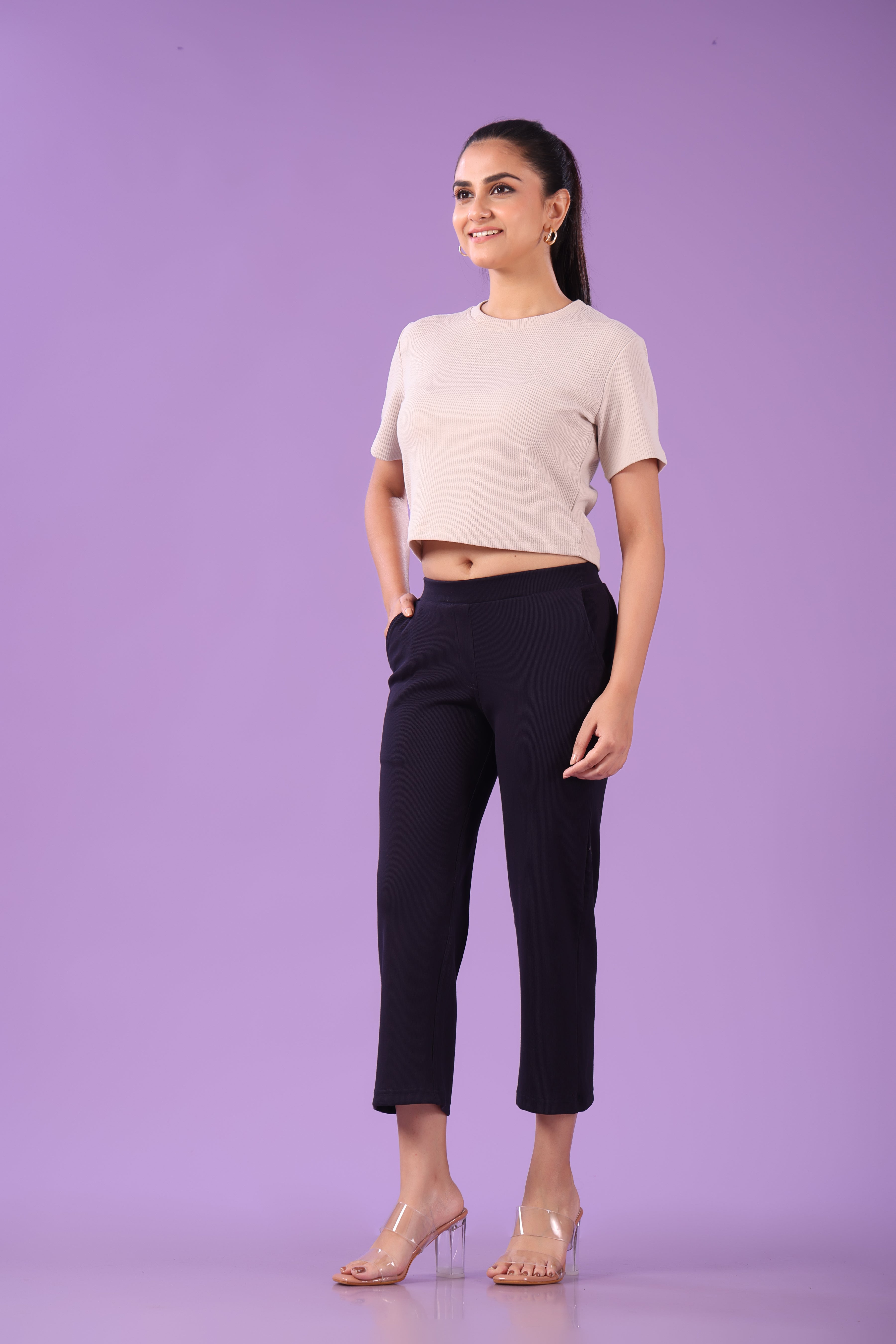 Pink 'n' Purple Women's Stretchable Cotton Rib Pants