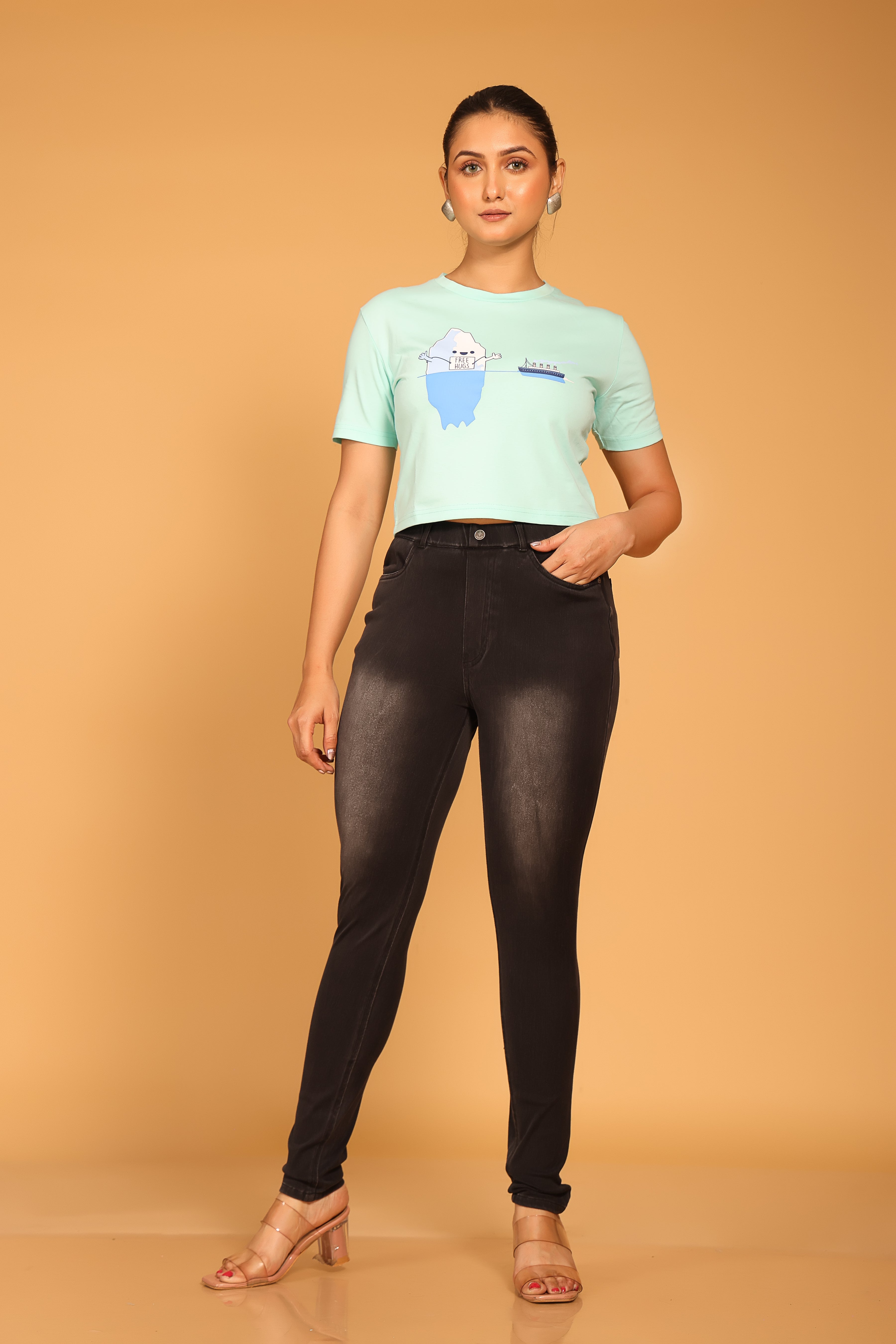 Deepee Twister Women's Stretchable Black Denim Jeggings