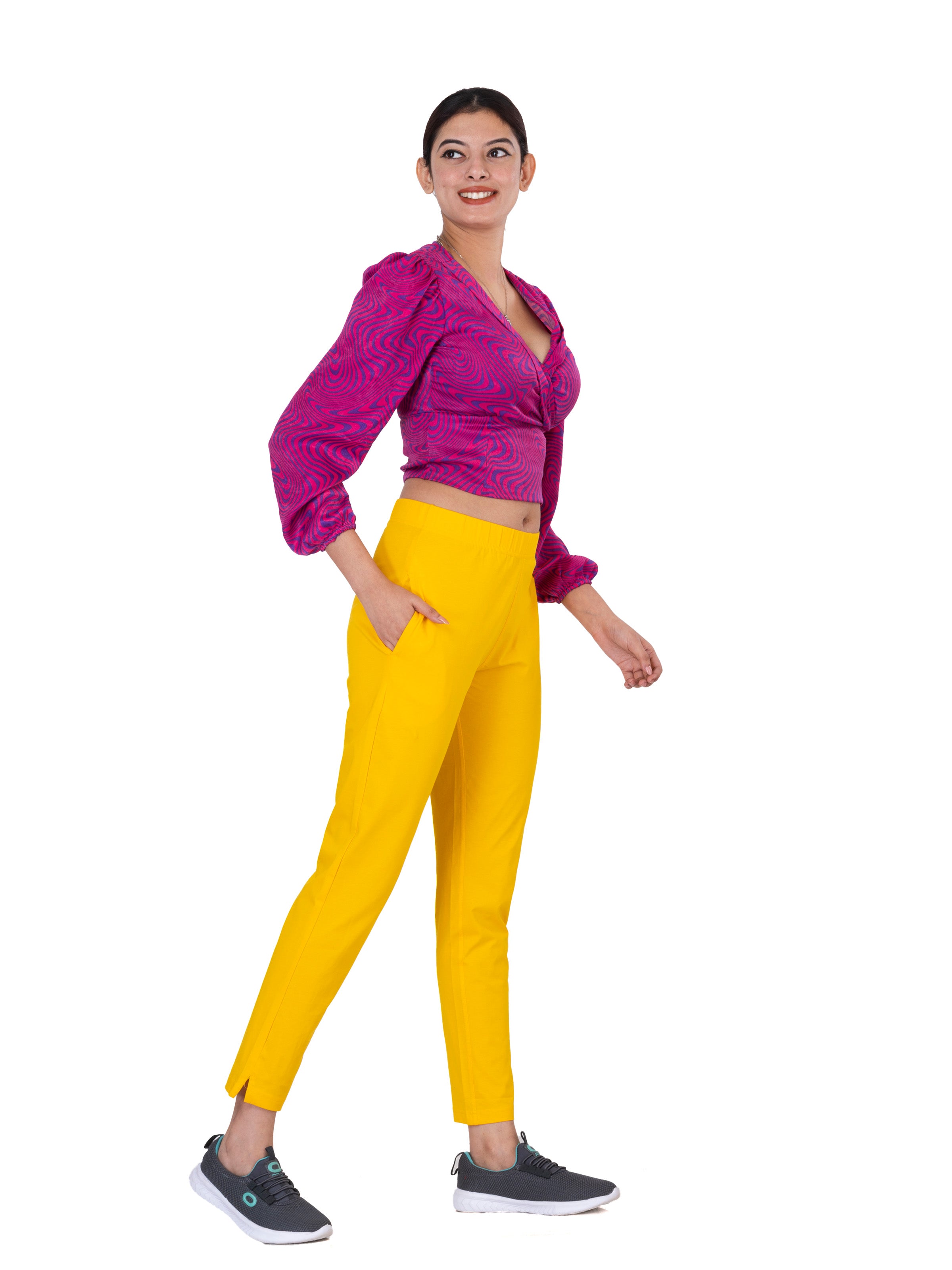 Straight Pants in Mustard Yellow Color  cotrasworld