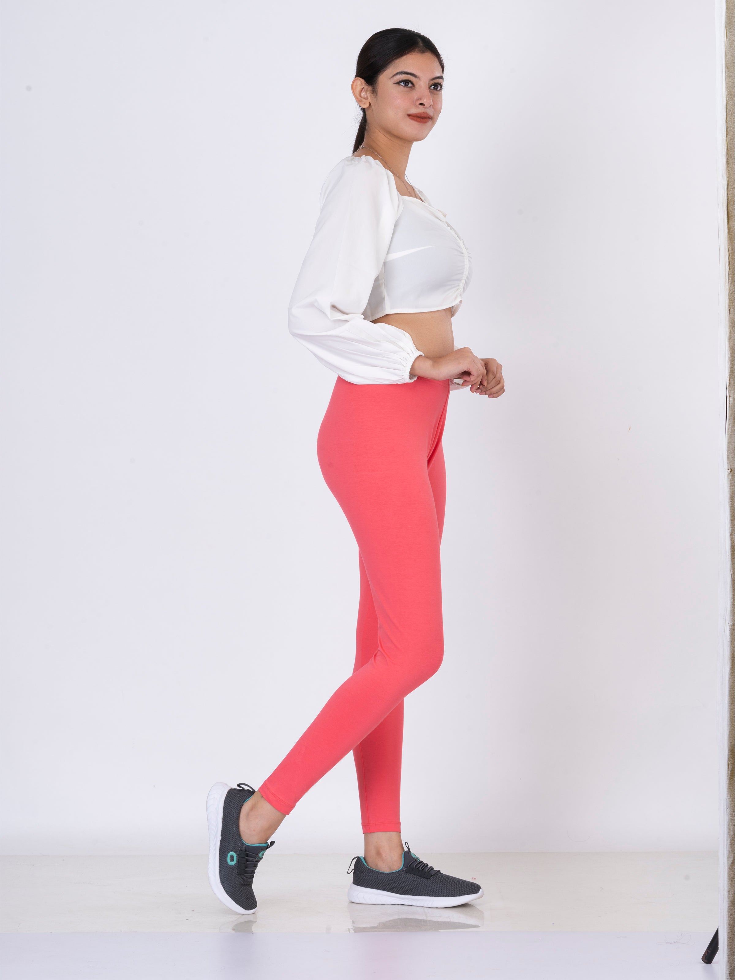 Red Cotton Lycra Ankle Leggings | ESTFABAL-1792 | Cilory.com