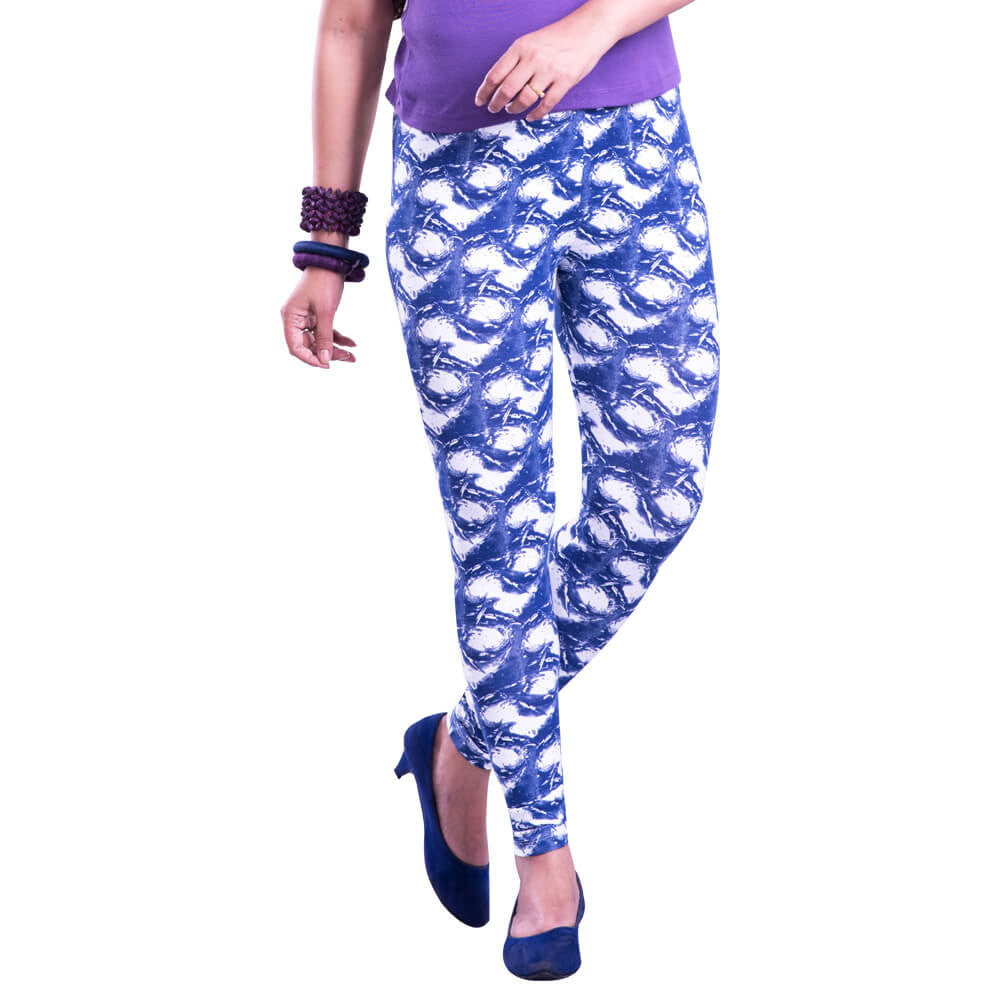 Buy Printed Leggings in blue and white by Pink 'n' Purple – Deepee