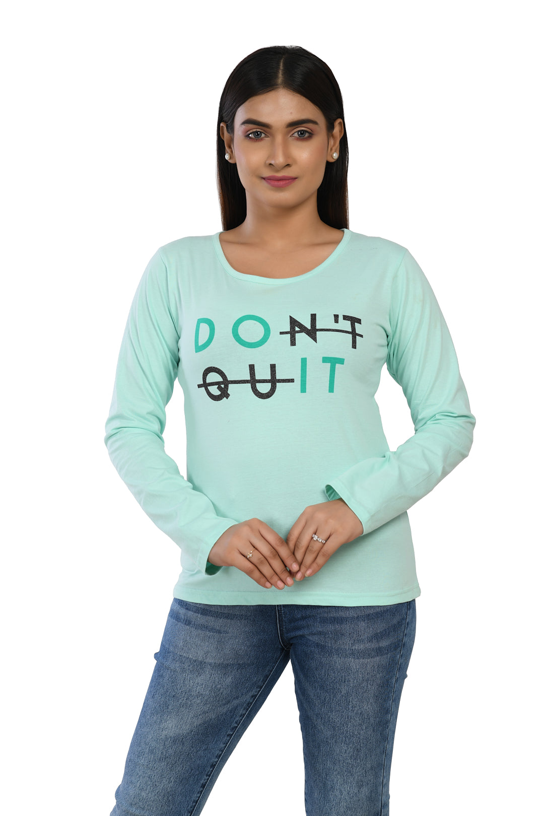 Aqua Green Full Sleeves Printed Tees Dno. 101