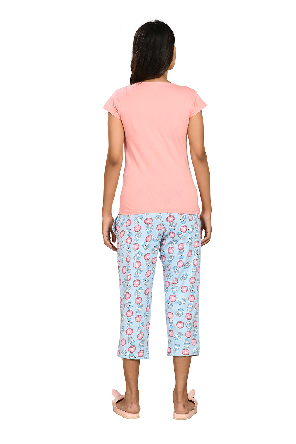 Light Blue Coffee Donuts Printed Capri