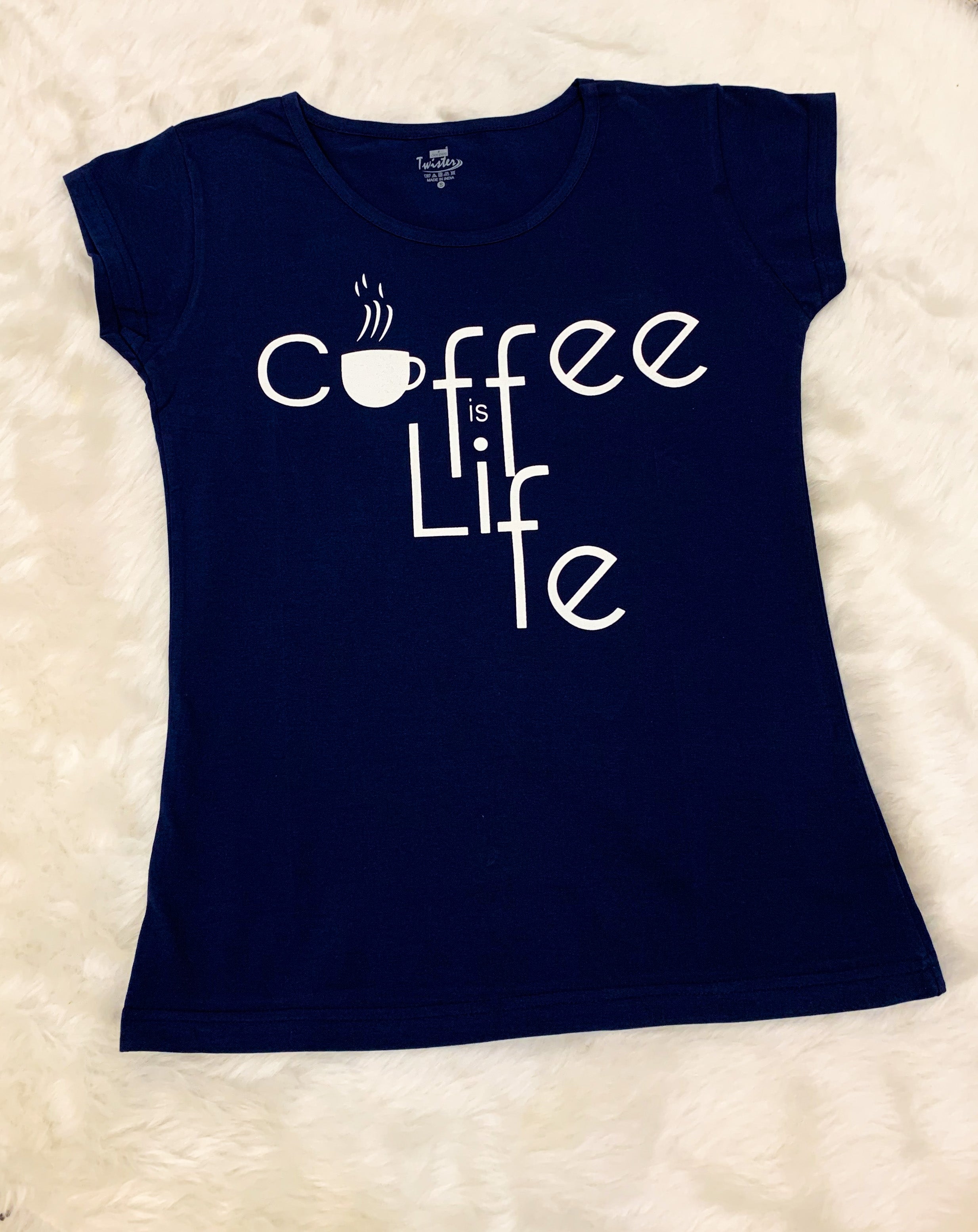Coffee is Life - Navy Blue Printed Tees