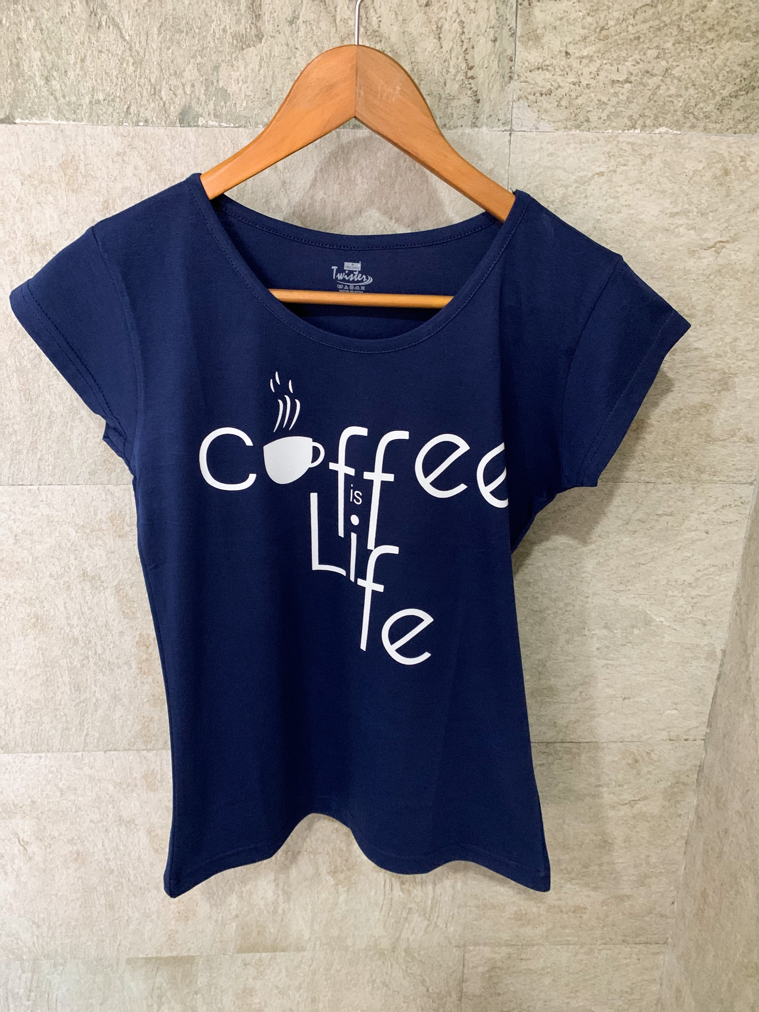 Coffee is Life - Navy Blue Printed Tees