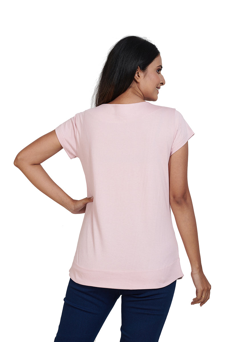 Dusty Pink Weekend Forever Boat Neck Half Sleeves Printed Tees