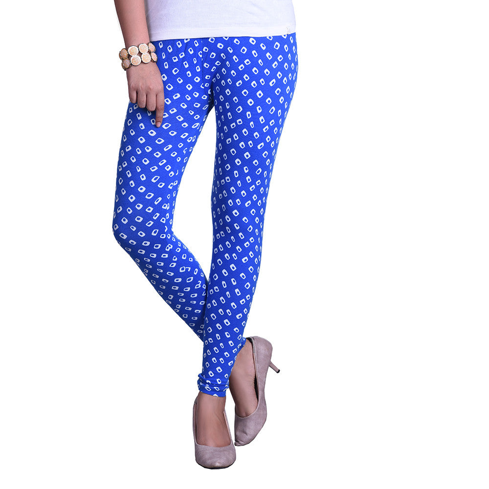 Buy blue and white printed leggings front view
