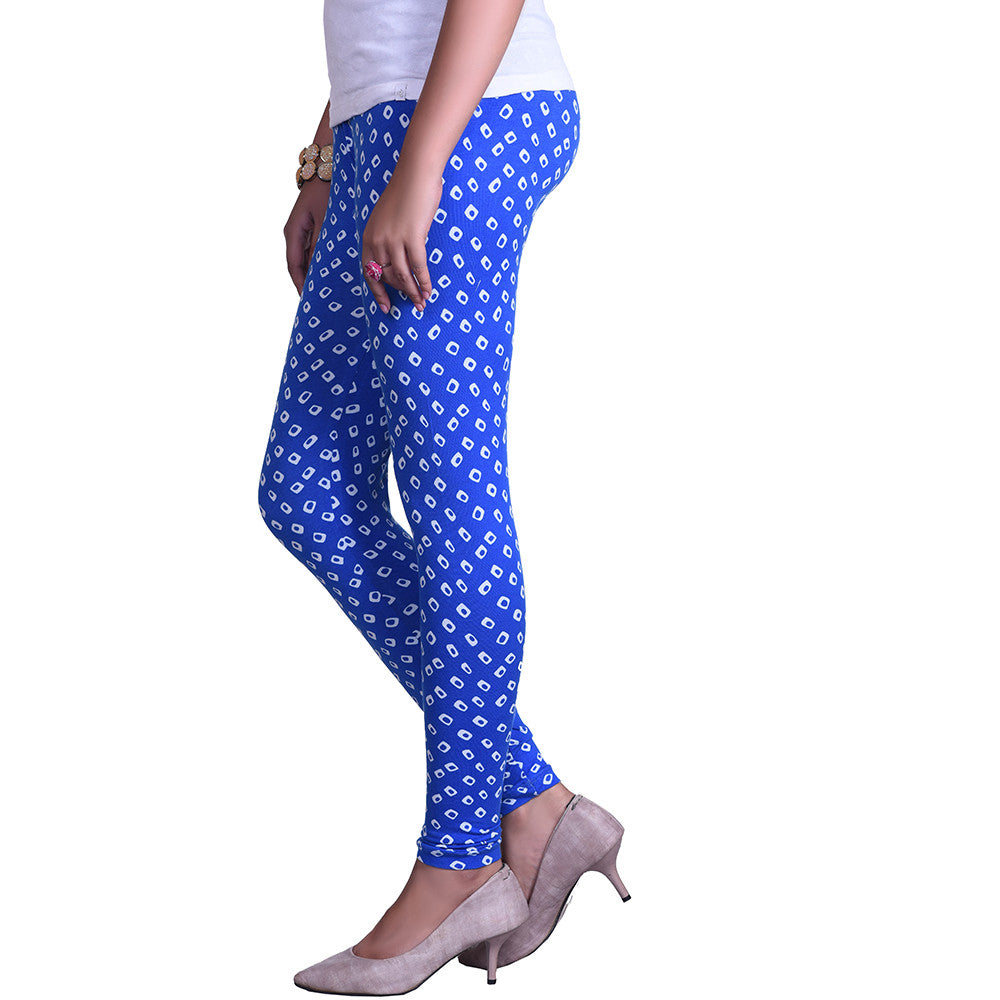 Buy blue and white printed leggings side view