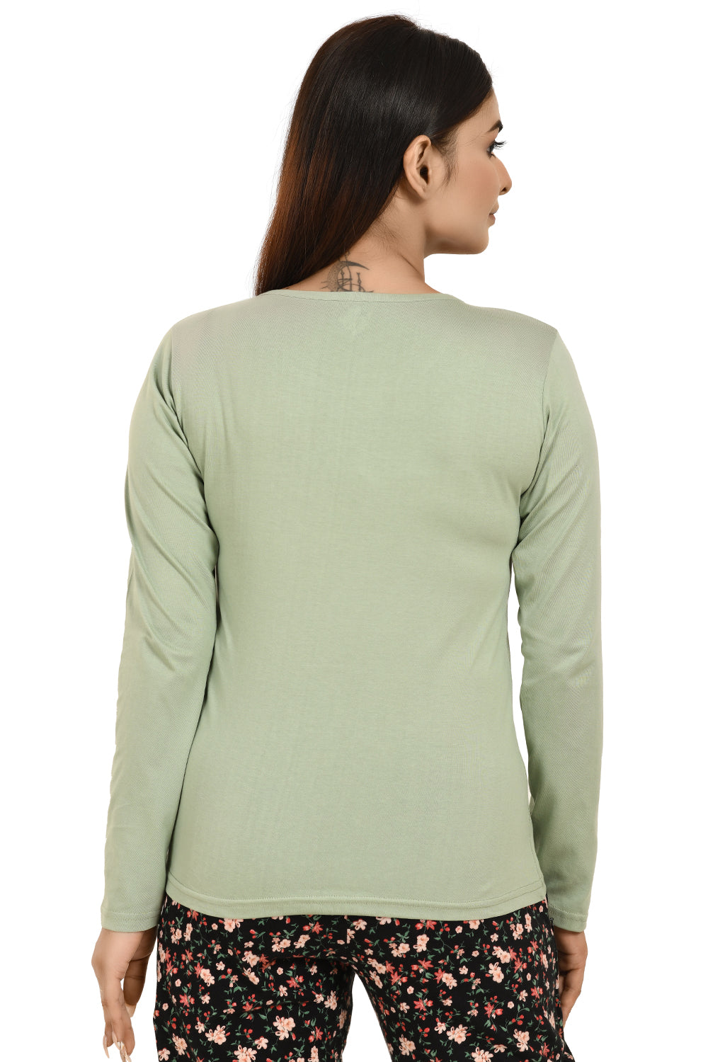 Dusty Green Full Sleeves Printed Tees