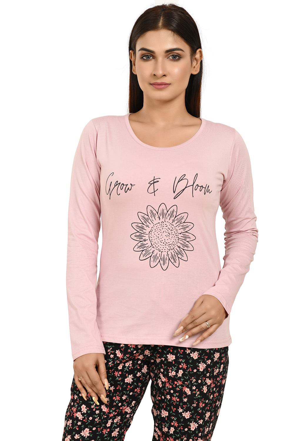 Dusty Pink Full Sleeves Printed Tees