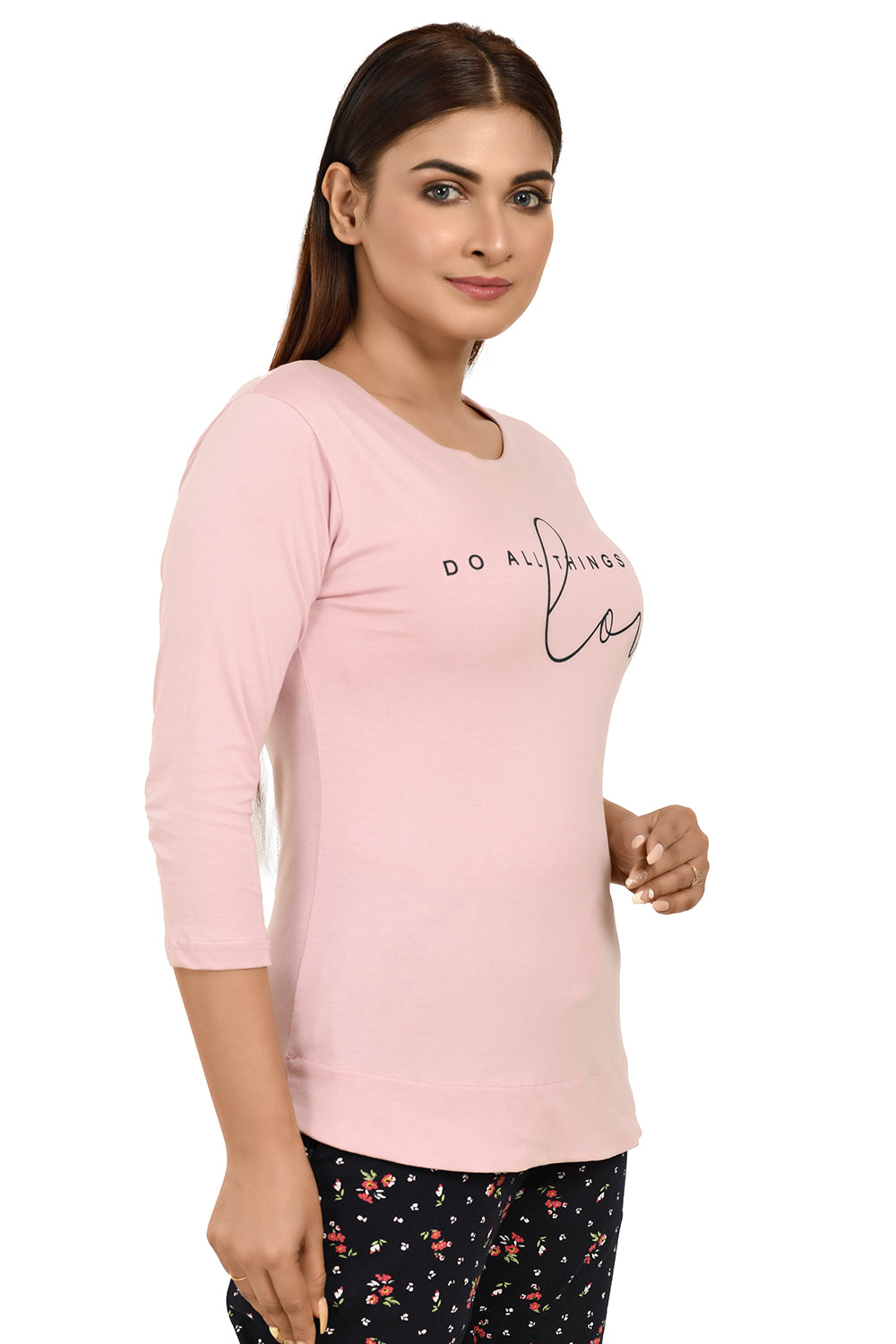 Dusty Pink Boat Neck Printed Tees