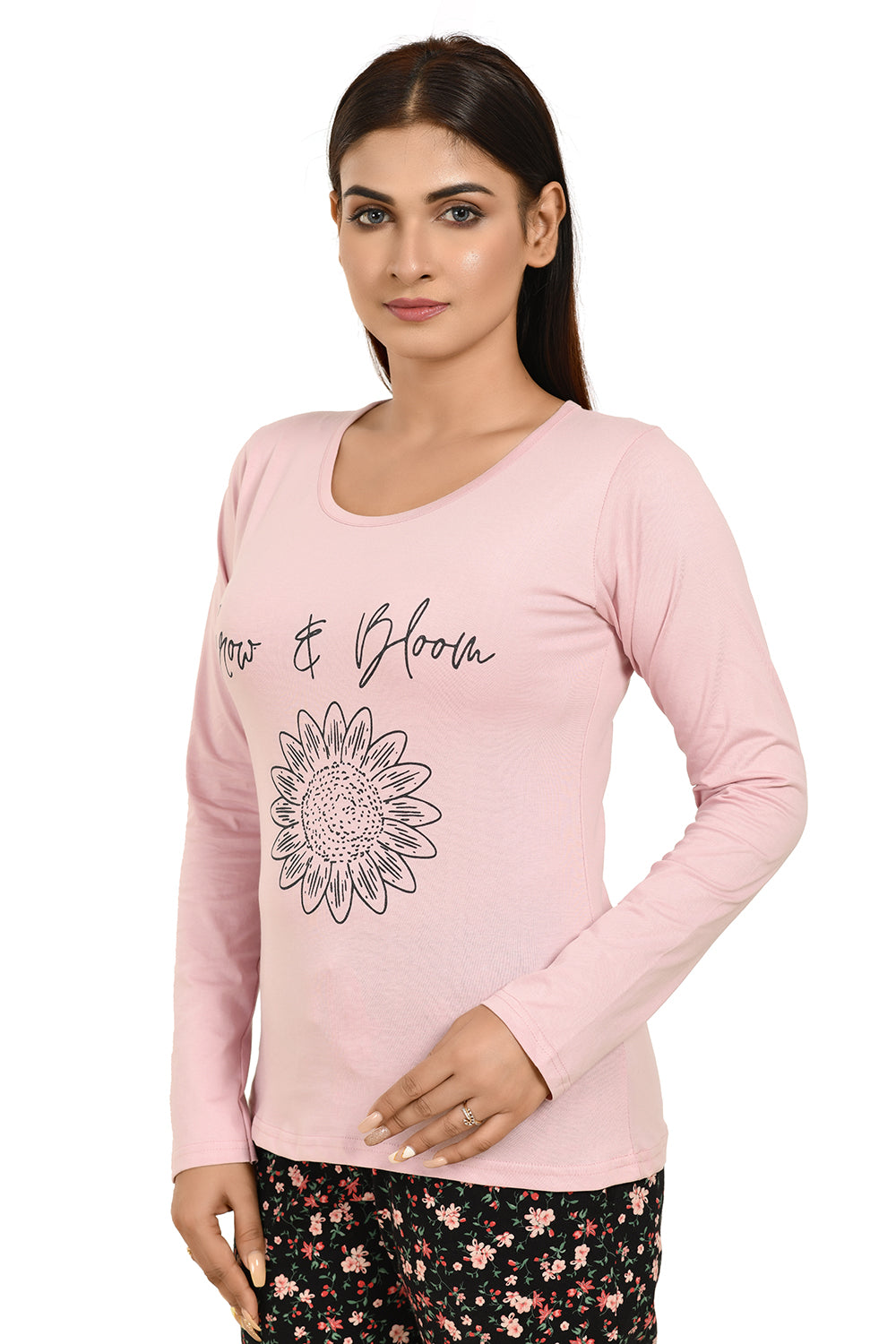 Dusty Pink Full Sleeves Printed Tees
