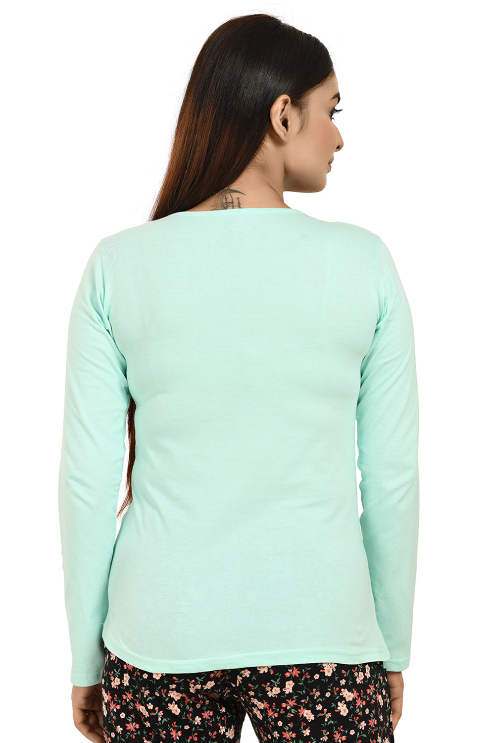 Aqua Green Full Sleeves Printed Tees