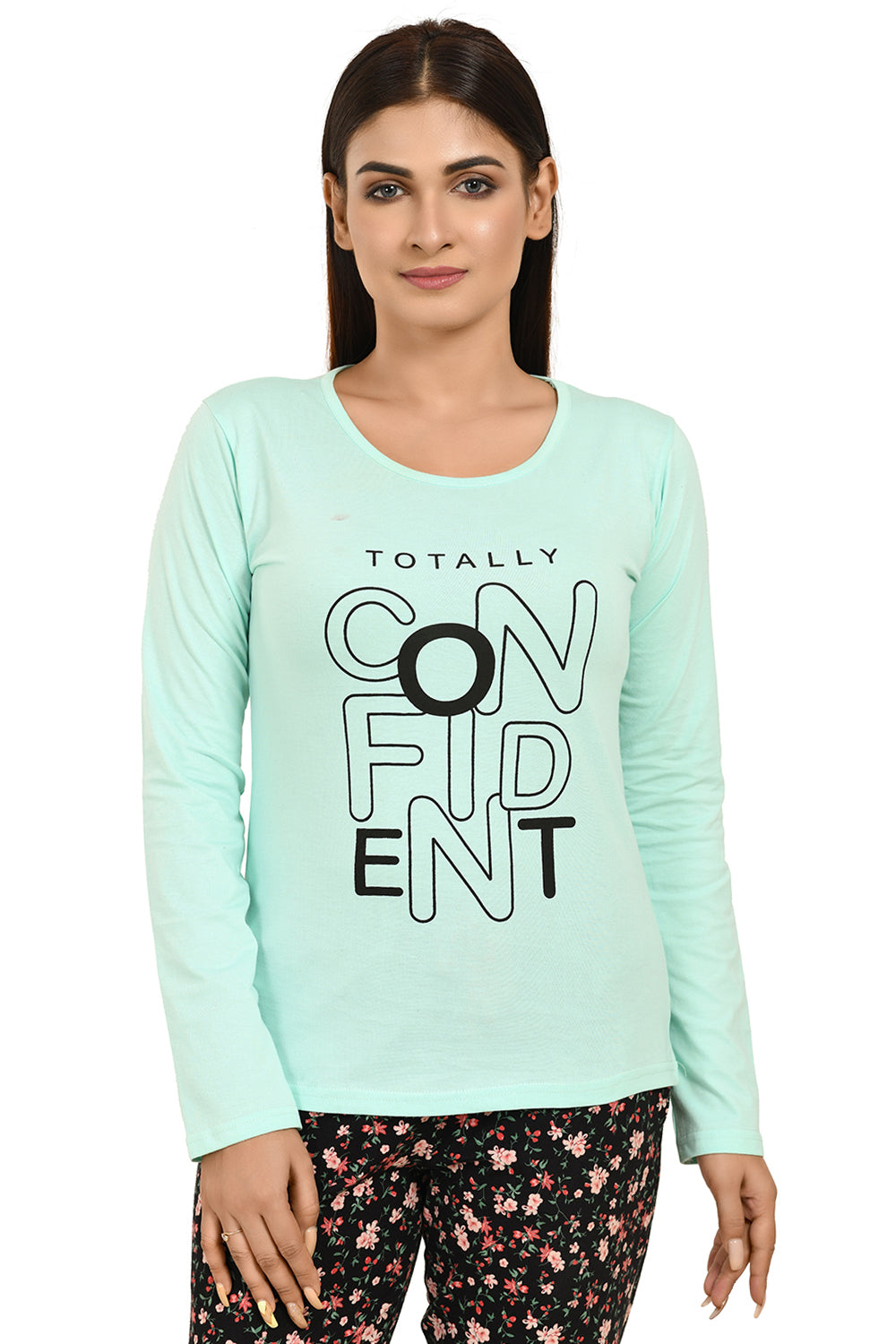 Aqua Green Full Sleeves Printed Tees