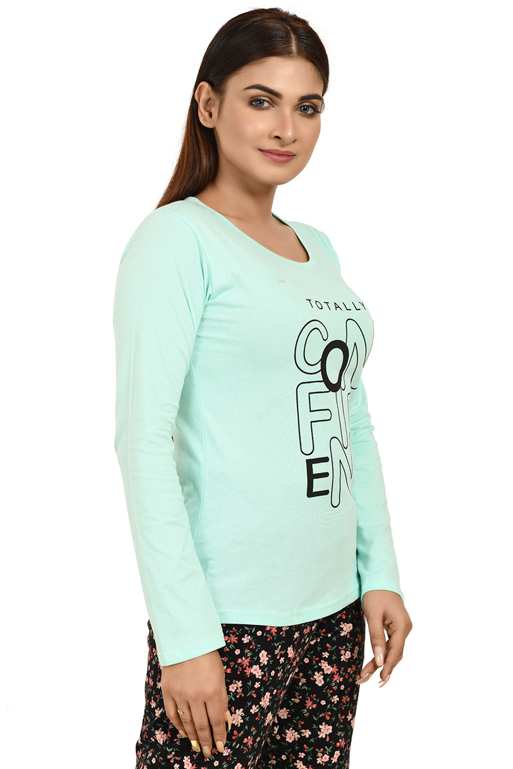 Aqua Green Full Sleeves Printed Tees