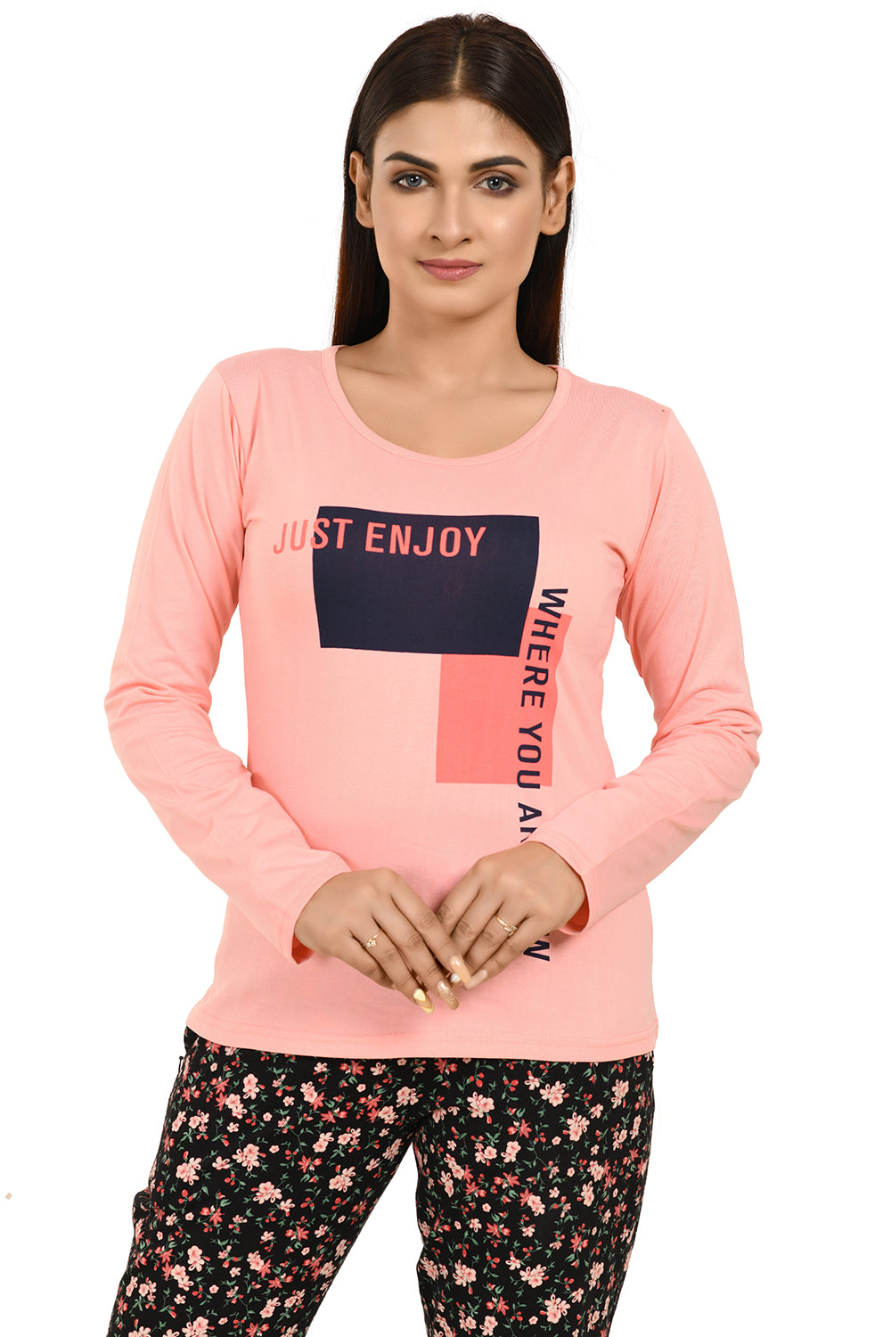 Baby Pink Full Sleeves Printed Tees